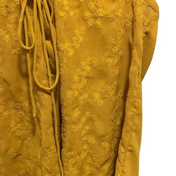 Maeve Womens Mustard Yellow Embroidered Lace Up Tank Top 6 Boho Cottagecore - Picture 2 of 9